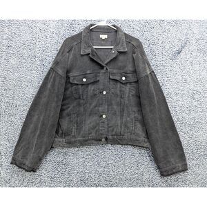 POL Corduroy Trucker Jacket Size M Boho Grunge Oversized 90s Fringe Raw Hem Gray